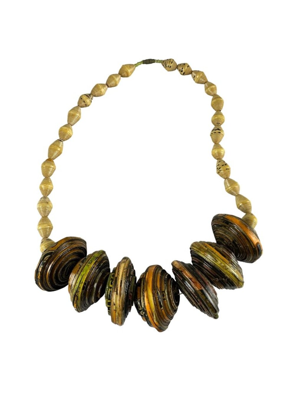 Handmade African Paper Bead Necklace Yellow & Black 20 Inch Length